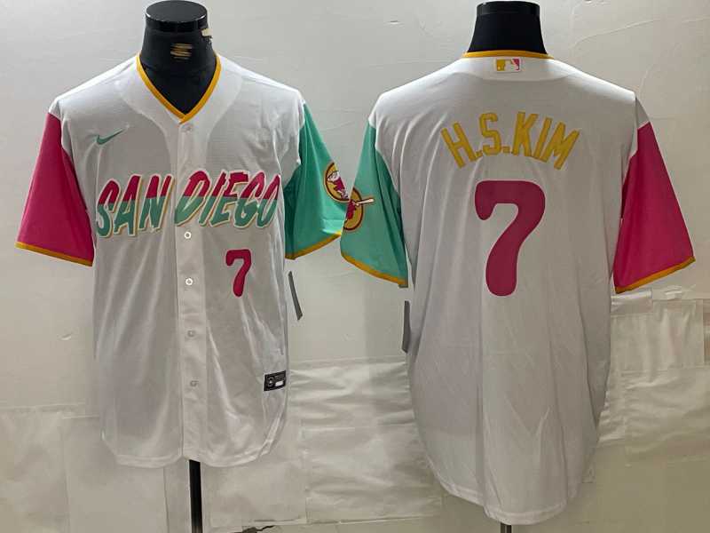 Men%27s San Diego Padres #7 Ha Seong Kim Number White 2023 City Connect Cool Base Stitched Jersey->san diego padres->MLB Jersey